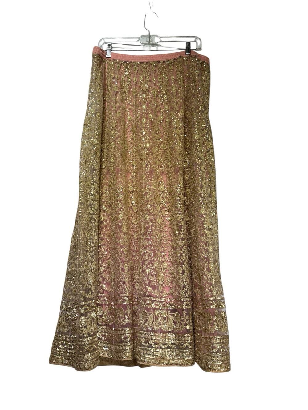 Soft Surroundings Women’s Size M Gold Sequin Embroidered Mesh Maxi Skirt Pink